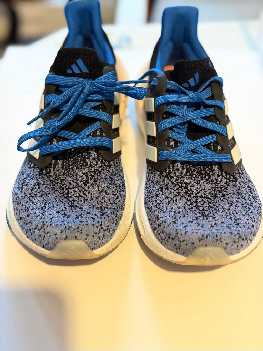 adidas  Blue Knit Running Sneakers with White Three Stripes